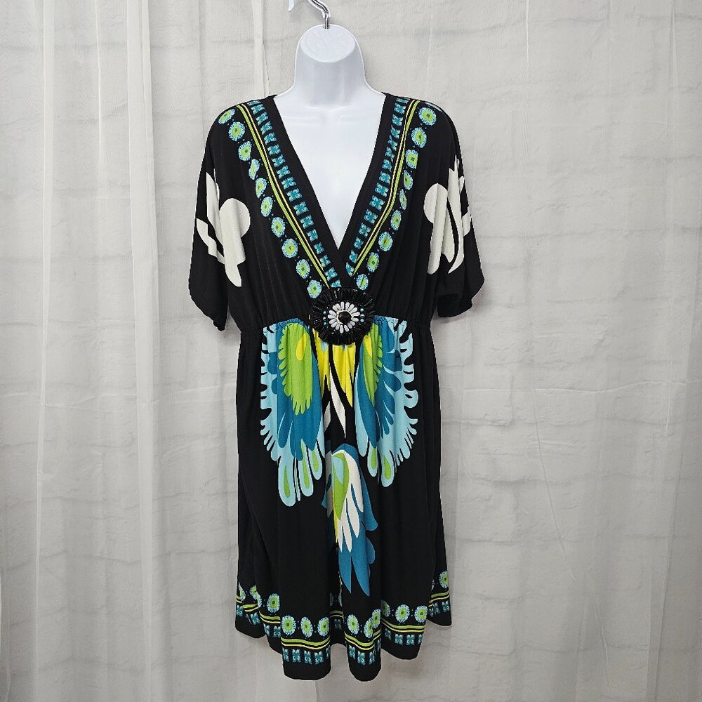 Calessa Dress Black Blue Retro Boho Festival Beaded Summer L
